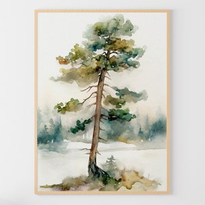 Kiefer Baum Aquarell Malerei Wald Kunstdruck Kiefer Landschaft Neutral Natur Wand Kunst Evergreen Baum Poster