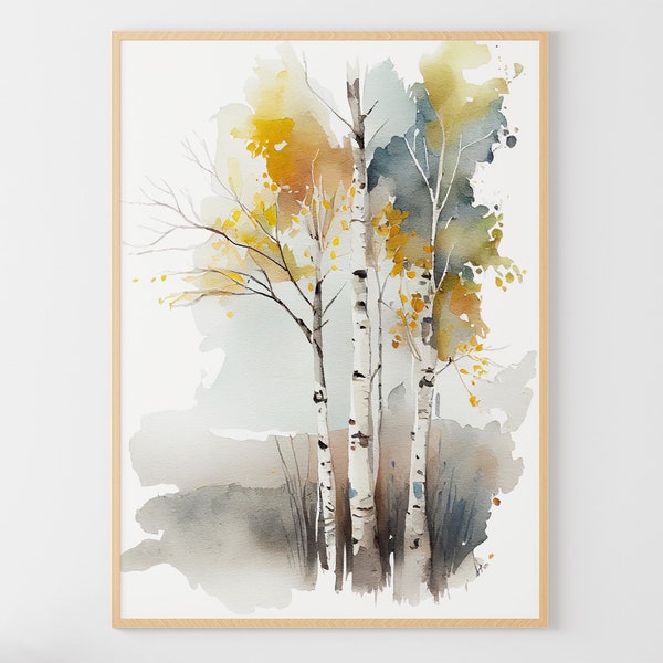 Birches Watercolor Painting Forest Painting Nature Art Print Birches Forest Landscape Neutral Wall Art