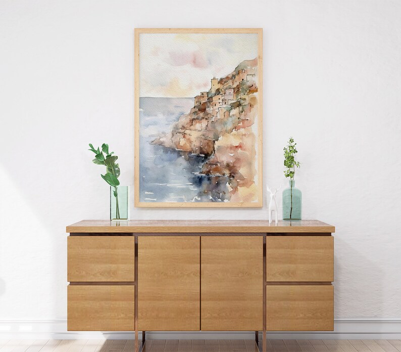 Amalfi Coast Watercolor Painting Positano Art Print Italian Landscape Italy Old Town Poster image 6