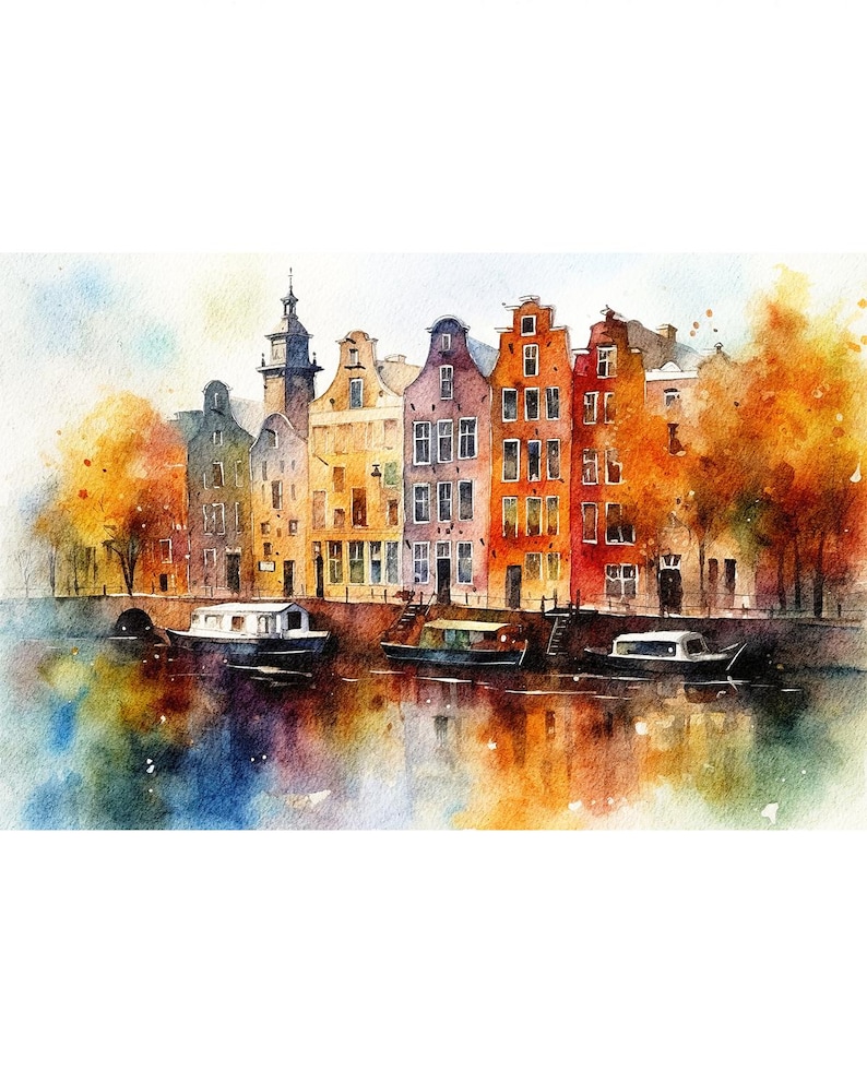 Amsterdam Painting Cityscape Watercolor Watercolor Architecture Art Print Old Town Artwork image 1
