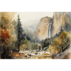 Yosemite Art Print National Park Painting Mountains Watercolor California Landscape Nature Wall Art