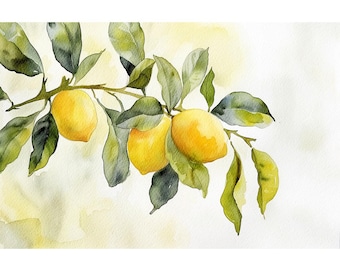 Lemon Tree Watercolor Painting: Kitchen Wall Art Print