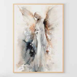 Guardian Angel Painting Religious Wall Art Angel Watercolor Abstract Angel Art Print Calm Art
