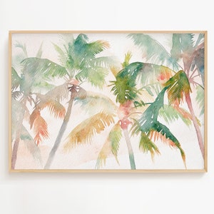 Palm Trees Watercolor Painting Tropical Wall Art Coastal Art Print Beach House Wall Decor