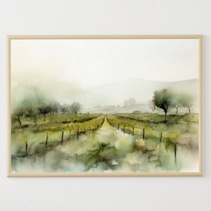 Vineyard Watercolor Painting Napa Valley Art Print California Landscape USA Travel Poster Farmhouse Wall Art