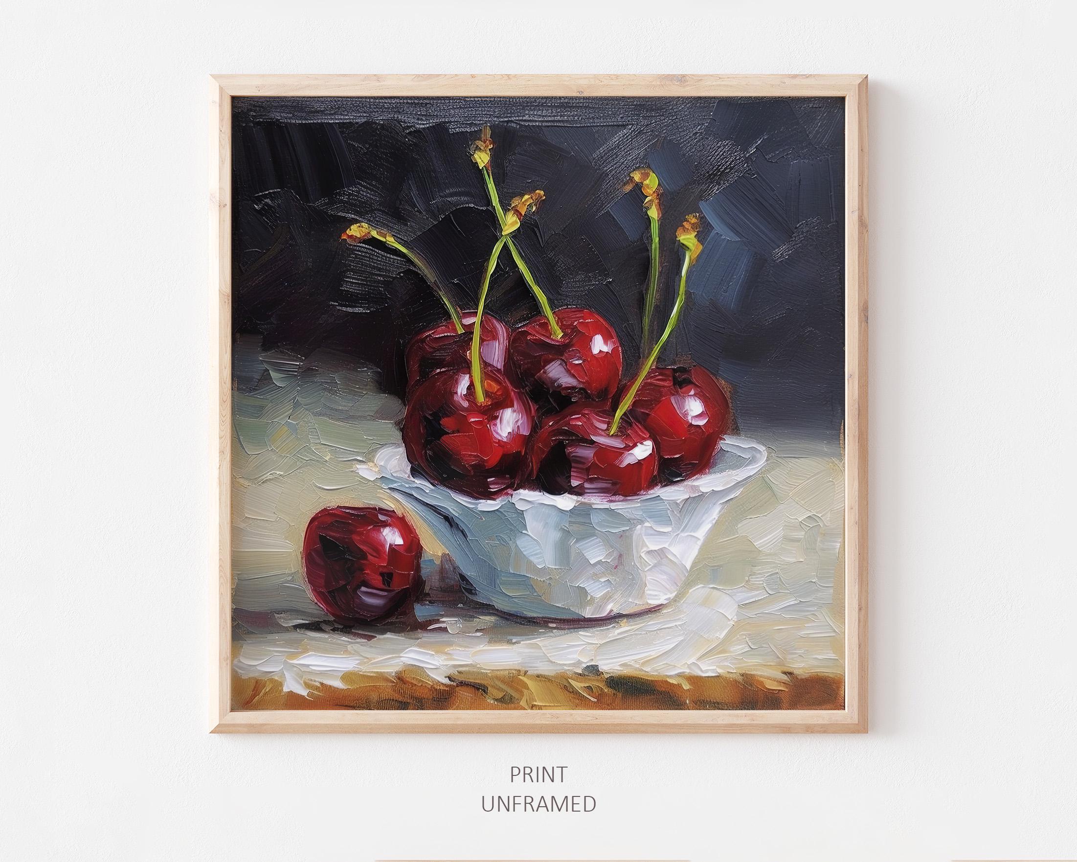 Cherry Oil Print Fruits Painting Still Life Wall Art Cherry Berries PRINT from an oil painting