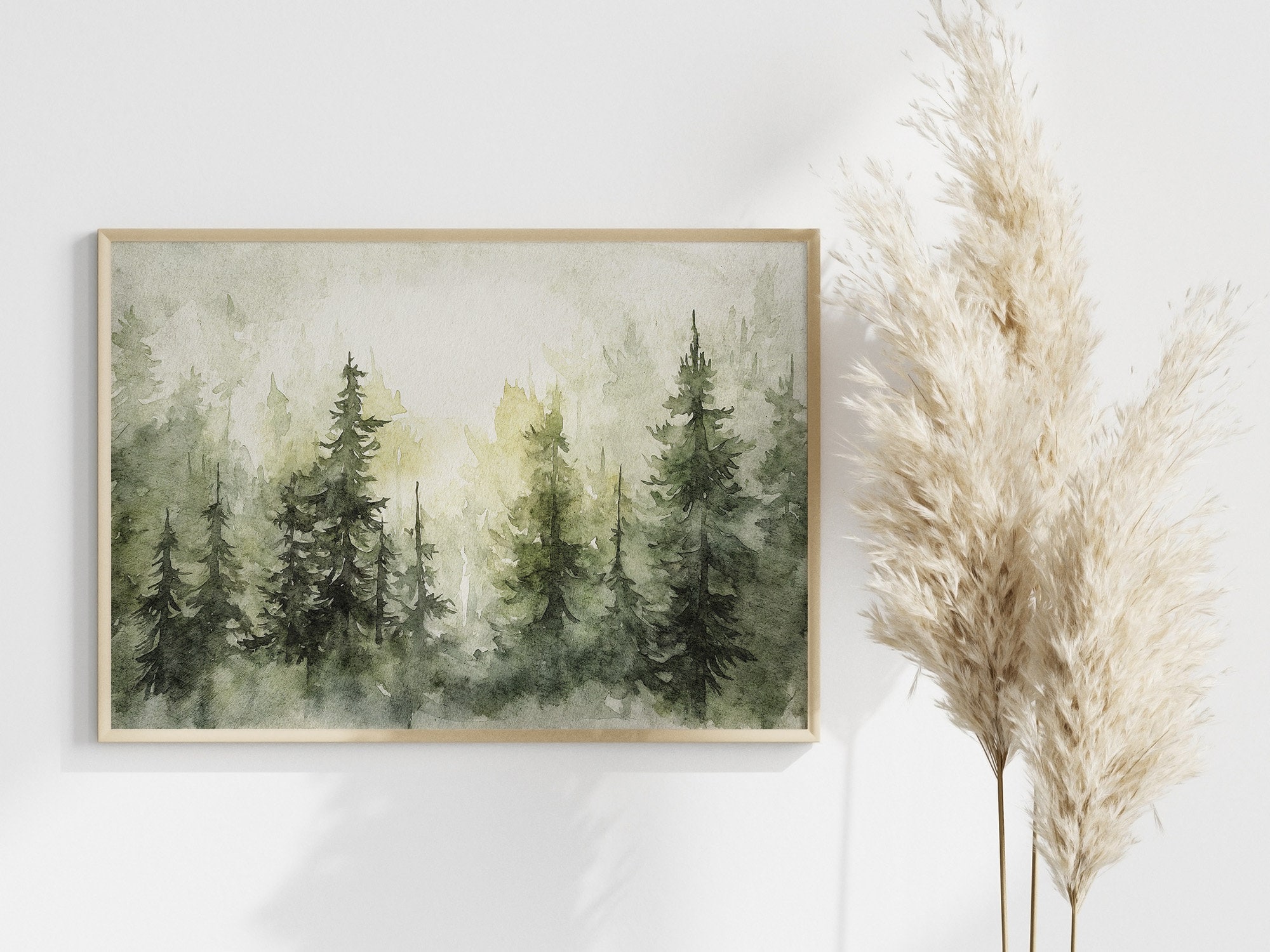 Pine Forest Watercolor Painting Pine Trees Art Print Evergreen Trees ...