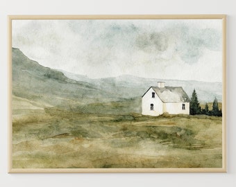 Scottish Cottage Watercolor Painting Glencoe Landscape Scotland Landscape Countryside Wall Art