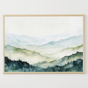 Blue Ridge Mountains Art Print Blue Ridge Parkway Watercolor Painting North Carolina Landscape Mountain Forest Wall Art