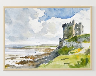 Scottish Castle Watercolor Painting Scotland  Landscape Kilchurn Castle Art Print