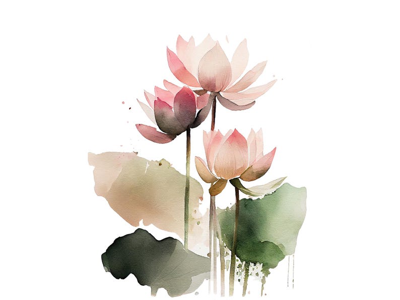 Water Lilies Painting Pink Lotus Watercolor Floral Art Print Flowers ...