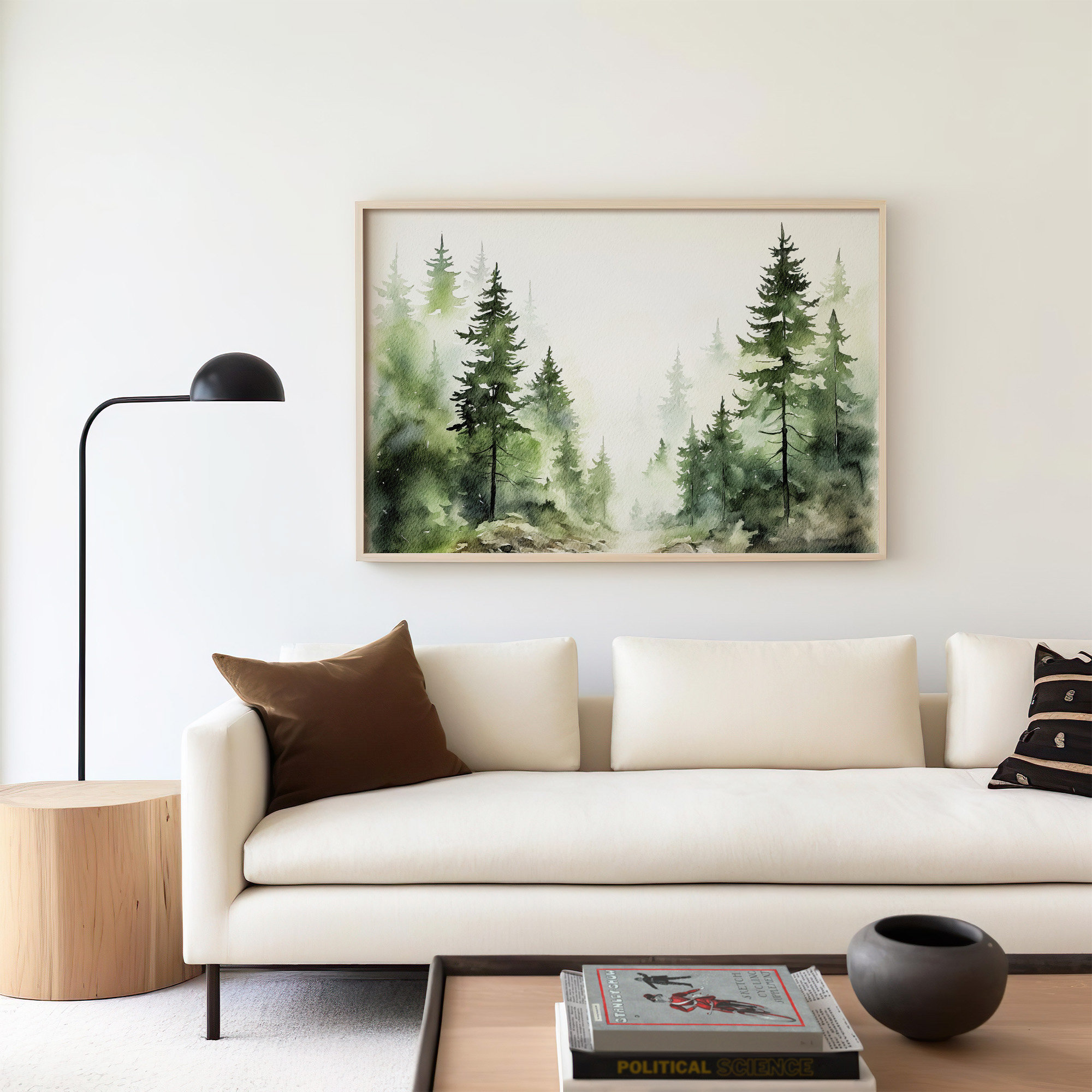 Evergreen Trees Painting Pine Forest Watercolor Misty Forest Art Print ...