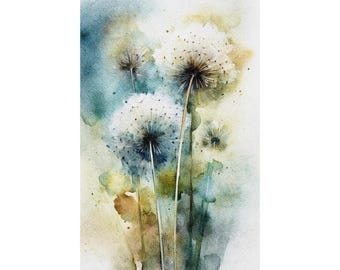 Dandelion Watercolor Art Print Flowers Painting Botanical Wall Decor