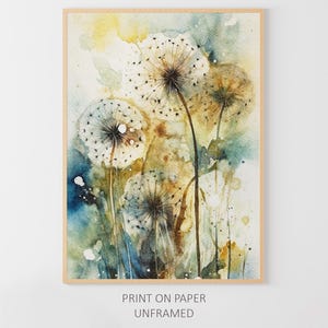 タンポポの水彩画 野の花のアートワーク 花の壁アート 花のアートプリント 植物のポスター