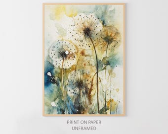 Dandelion Watercolor Painting Wildflowers Artwork Floral Wall Art Flowers Art Print Botanical Poster
