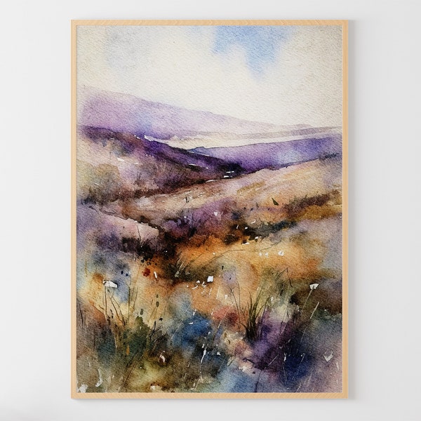 Scottish Landscape Watercolor Isle of Skye Painting Heather Scottish Artwork Large Art Print