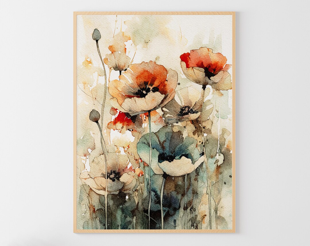 Poppy Art Print Floral Watercolor Wildflowers Painting Flowers Artwork Floral Wall Art Etsy