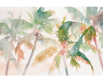 ヤシの木の絵画 - オリジナルの水彩画からのプリント、「ヤシの木