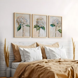 Hydrangea Set of 3 Oil Paintings Floral Wall Art Flowers Artwork ...