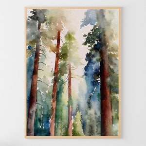 Sequoia Trees Painting National Park Art Print California Redwood Forest Poster Woodland Wall Art
