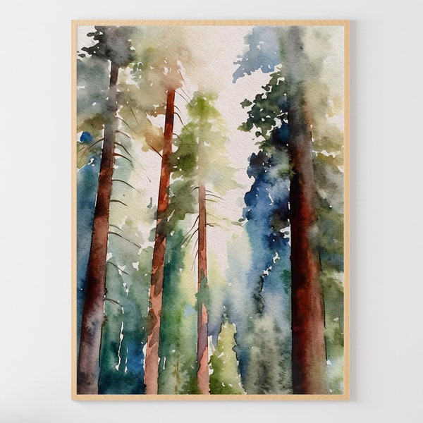 Sequoia bomen schilderij Nationaal Park Art Print Californië Redwood bos poster bos kunst aan de muur