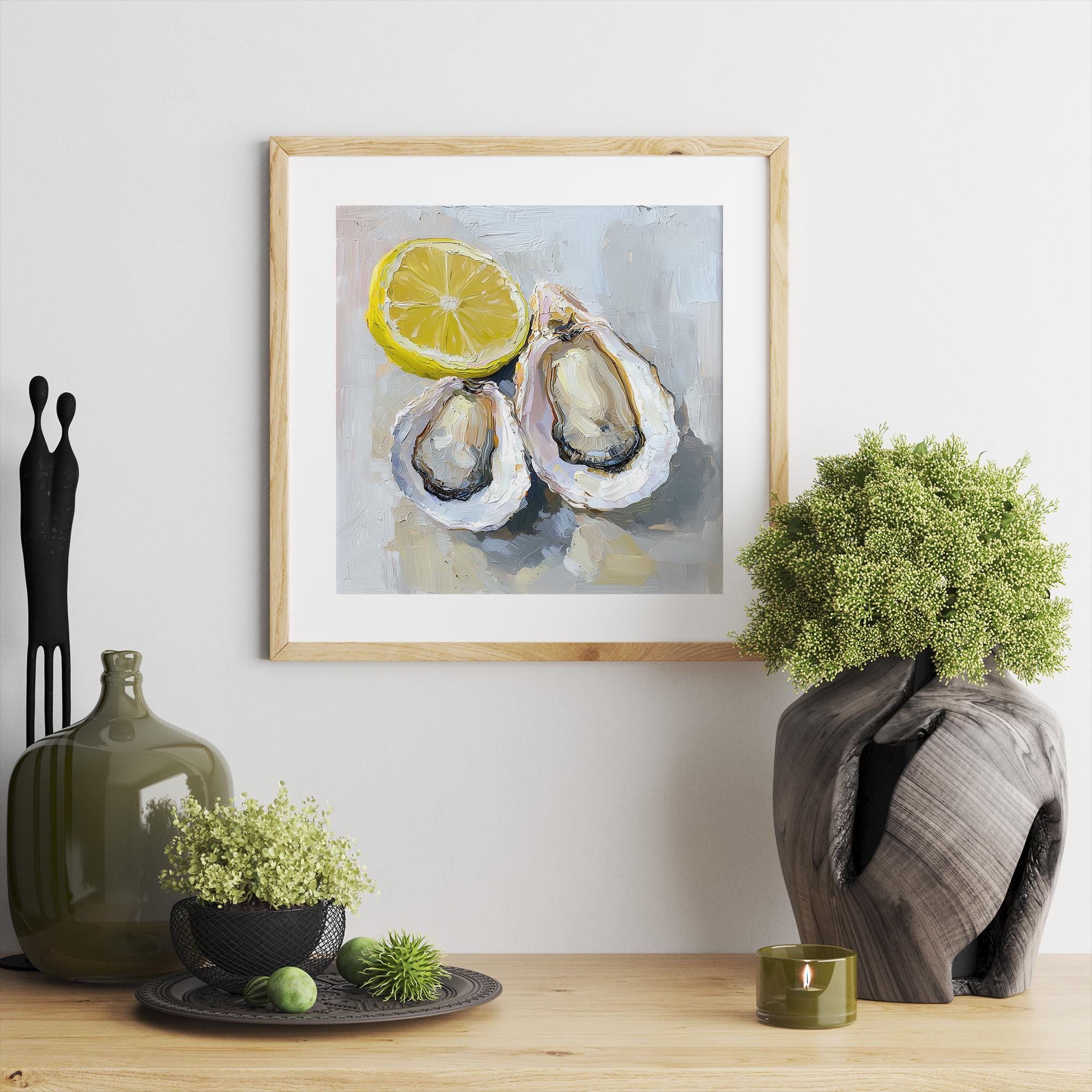 牡蠣の油絵 レモンの絵画 キッチン静物画 壁アート - Etsy 日本