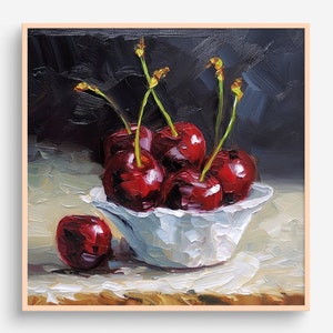 Cherry Oil Painting Fruits Artwork Still Life Wall Art Cherry Berries PRINT from an oil painting