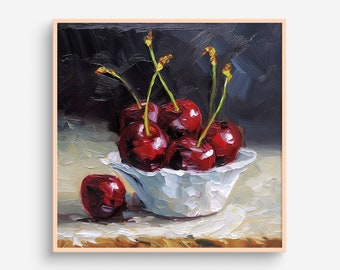 Cherry Oil Painting Fruits Artwork Still Life Wall Art Cherry Berries PRINT from an oil painting