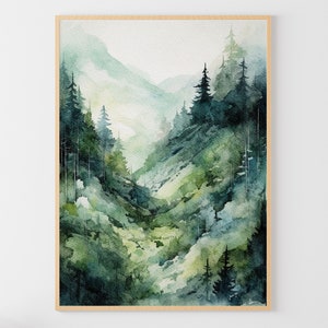 Mountain Forest Painting Pines Watercolor Pine Forest Wall Art Pine Trees Artwork Mountain Landscape
