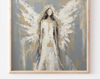 Abstract Angel Oil Painting Print: Religious Wall Art