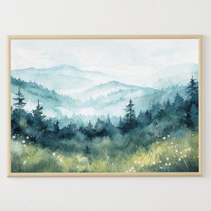 ブルーリッジパークウェイの絵画 アパラチア高原 水彩風景画 ノースカロライナのアートワーク ブルーリッジ山脈のアートプリント