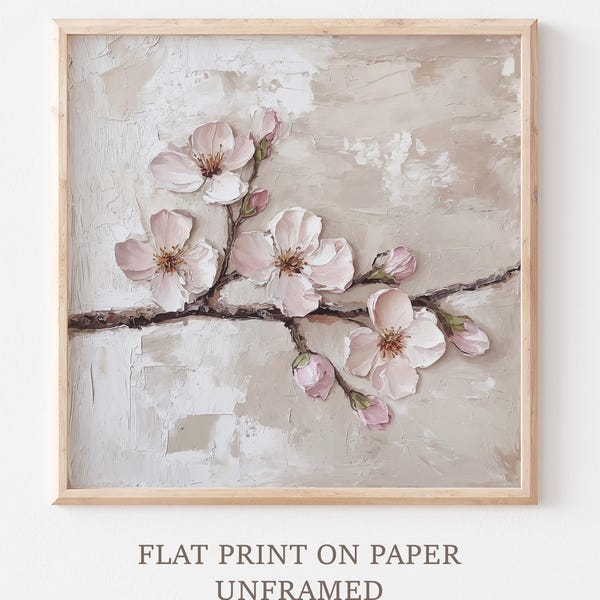 Stampa a olio di fiori di ciliegio, dipinto di Sakura, decorazione murale neutra primaverile