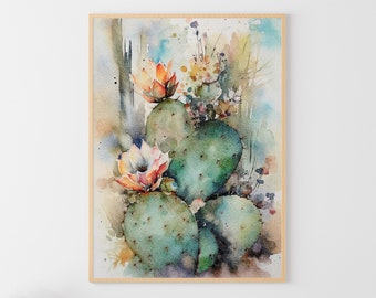 Cactus Painting Botanical Watercolor Floral Wall Art Blooming Cacti Art Print Desert Plants Artwork