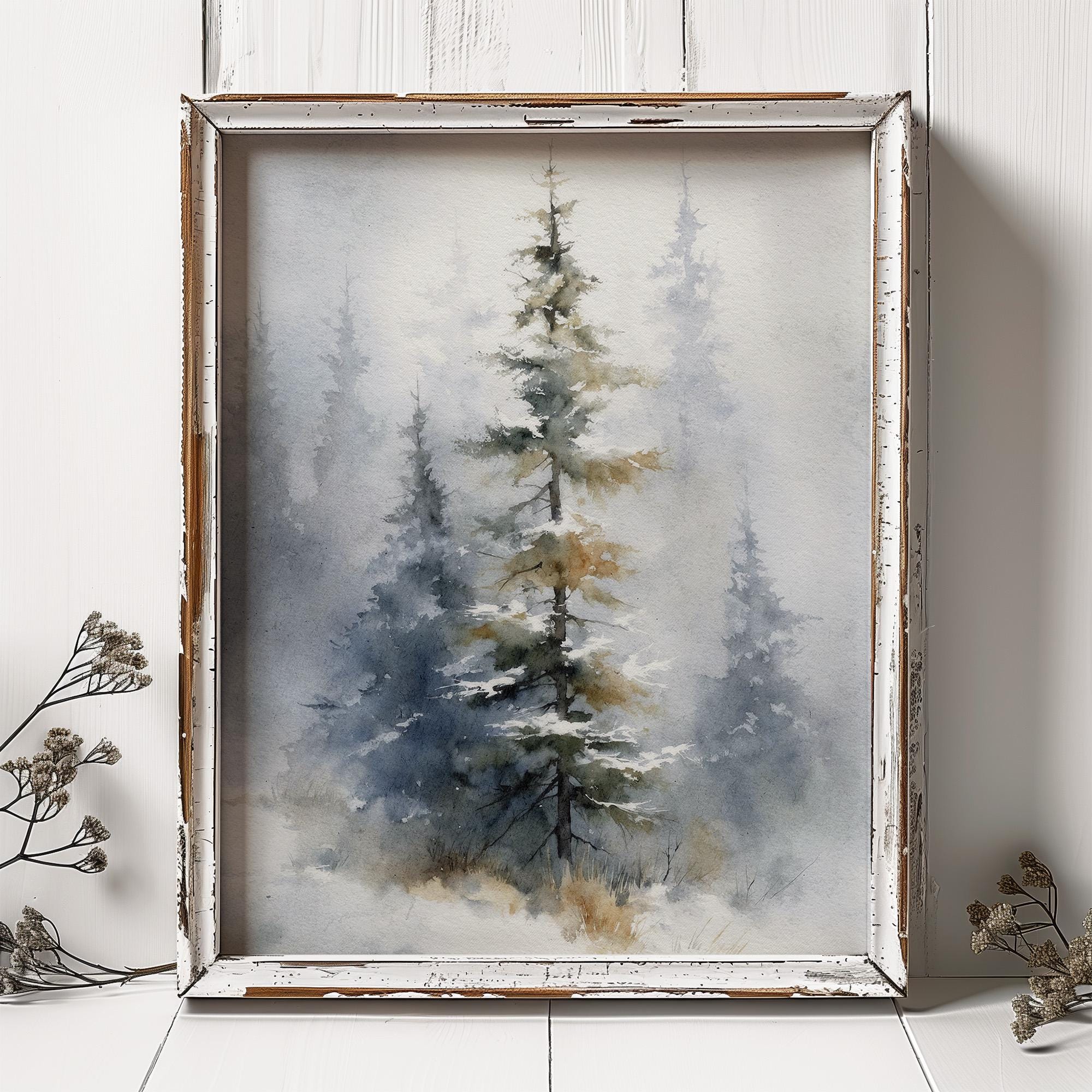 Pine Tree Watercolor Art Print Forest Painting Snowy Landscape - Etsy