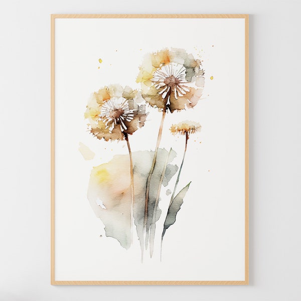 Dandelion Painting Wildflowers Watercolor Floral Art Print Flowers Wall Art Botanical Poster