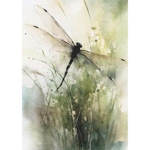 Dragonfly Painting Botanical Watercolor Insect Artwork Dragonfly Art Print Neutral Large Watercolor
