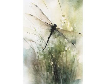 Dragonfly Painting Botanical Watercolor Insect Artwork Dragonfly Art Print Neutral Large Watercolor