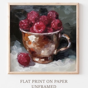 Raspberry Oil Print Still Life Painting Kitchen Wall Art Berries Art