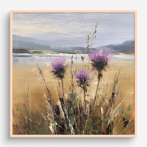 Thistle Oil Painting Scottish Artwork Wildflowers Wall Art Floral PRINT from an oil painting