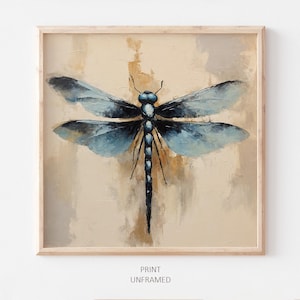 Dragonfly Oil Painting Insects Artwork Animal Wall Art Blue Dragonfly PRINT from an oil painting