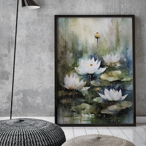 White Lotus Watercolor Art Print Floral Wall Art Pond Painting - Etsy