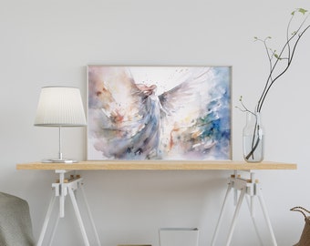 天使の水彩画 天使の水彩画：抽象的な宗教的な壁アート - Etsy 日本