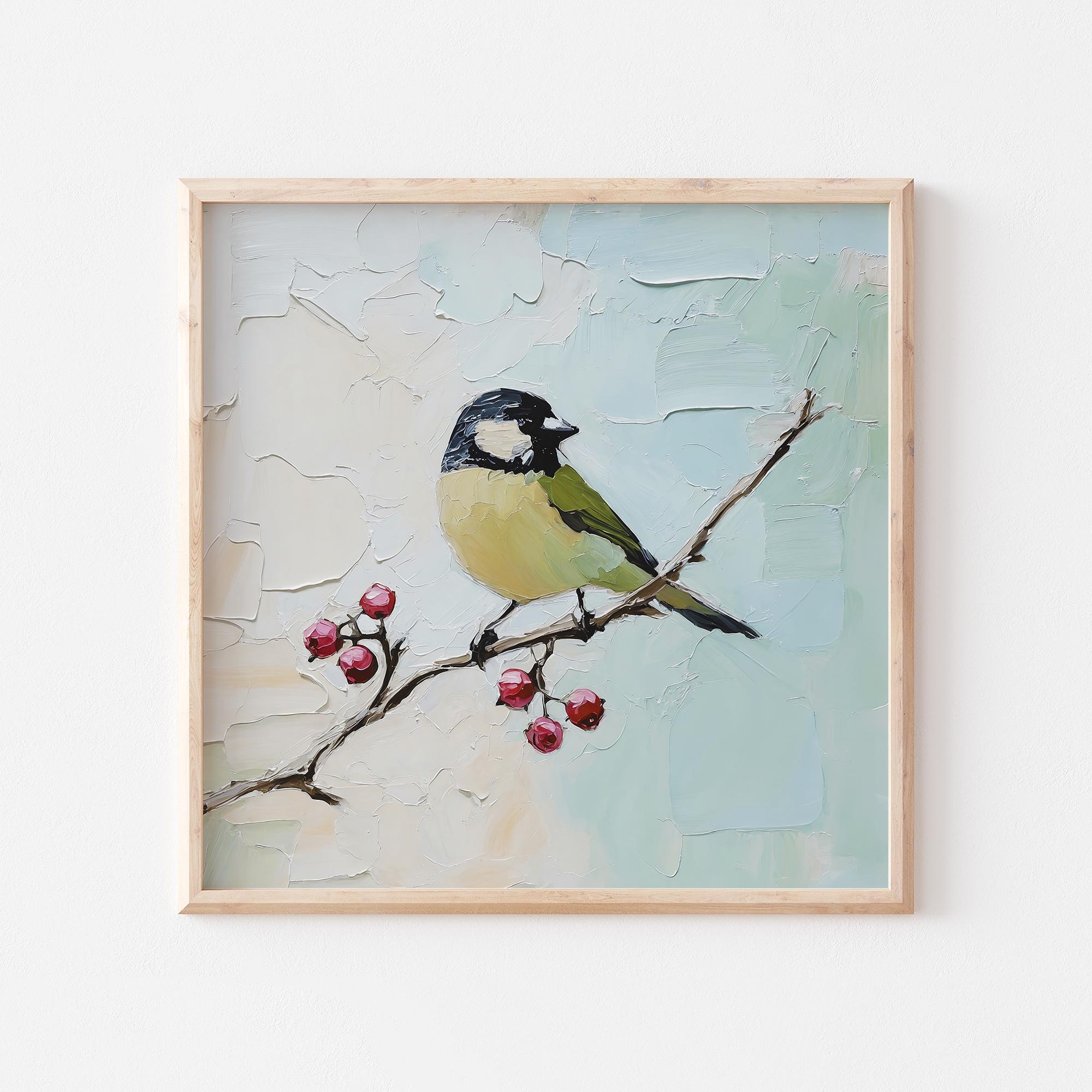 シジュウカラの絵 小鳥の壁掛けアート 森の動物のアートプリント