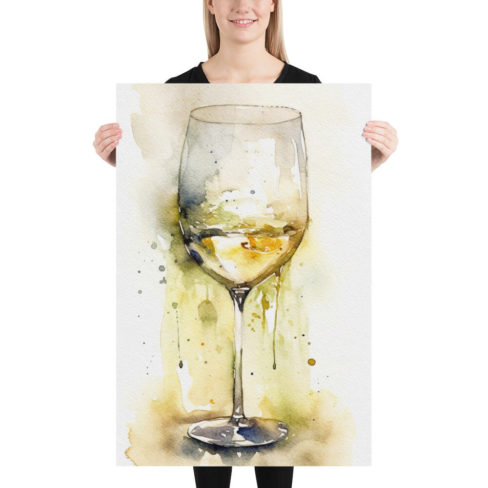 White Wine Watercolor Painting Kitchen Bar Art Print Wine Art - Etsy