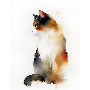Calico Cat Watercolor Art Print: Pet Portrait Poster