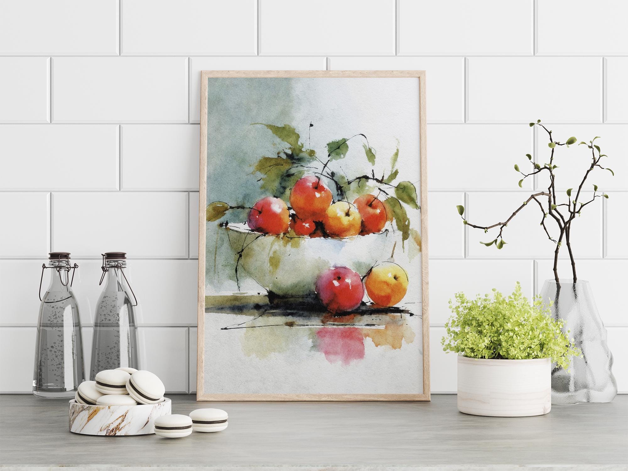 Apple Watercolor Print Fruits Painting Kitchen Wall Art Still Life ...