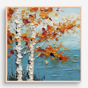 Birch Oil Painting Fall Tree Artwork Autumn  Wall Art Tree PRINT from an oil painting