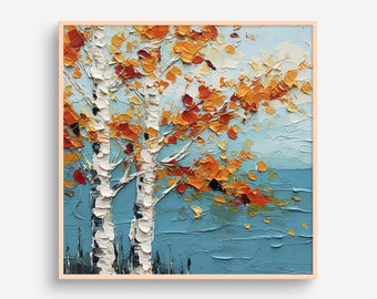 Birch Oil Painting Fall Tree Artwork Autumn  Wall Art Tree PRINT from an oil painting