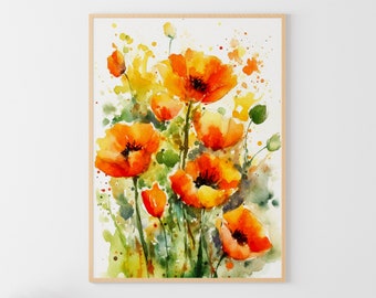 Yellow Poppy Watercolor Painting Wildflowers Art Print Floral Wall Art Flowers Poster Meadow Poppy Artwork