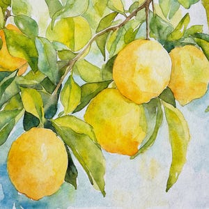 Zitronenbaum Aquarell Malerei Obst Kunstdruck Küche Wandkunst Botanisches Poster Kunstwerk